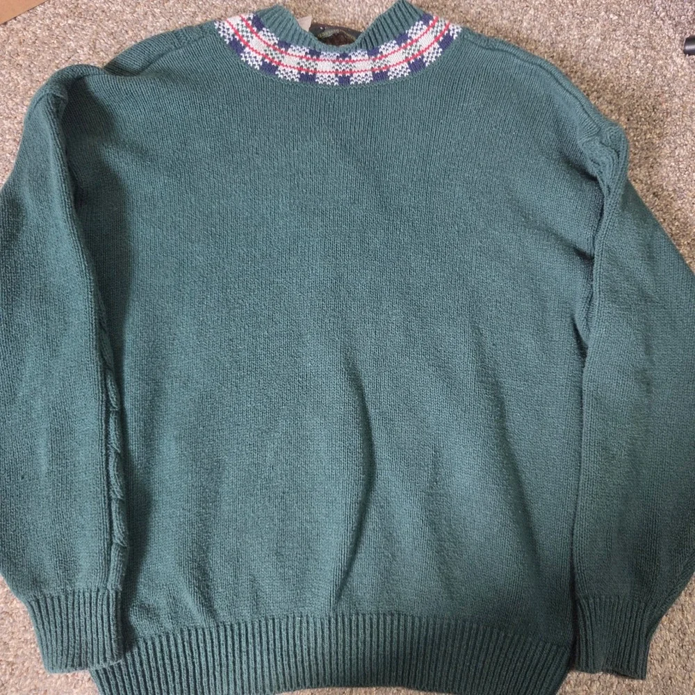 Northern Reflections Parkhurst Mens Green Cable Knit V-Neck Plaid Trim Sweater L